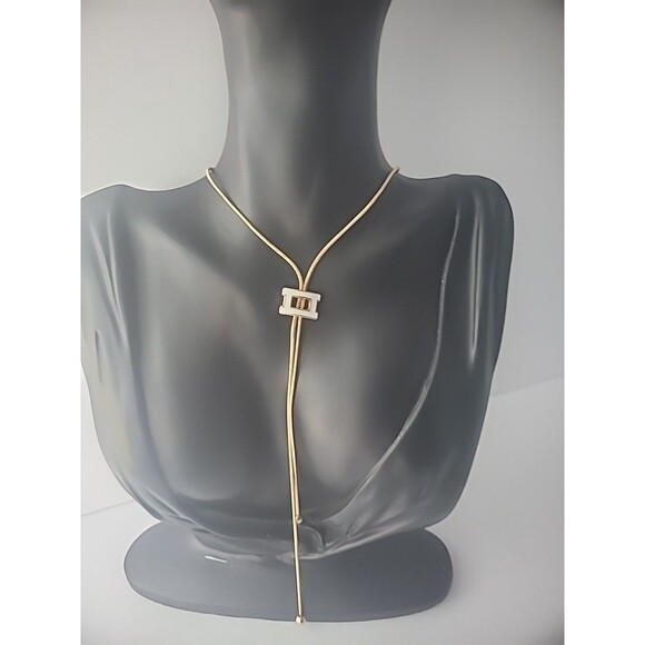 Vintage Versona Necklace Gold Tone Rope White Charm Bolo Jewelry Costume - Picture 2 of 11